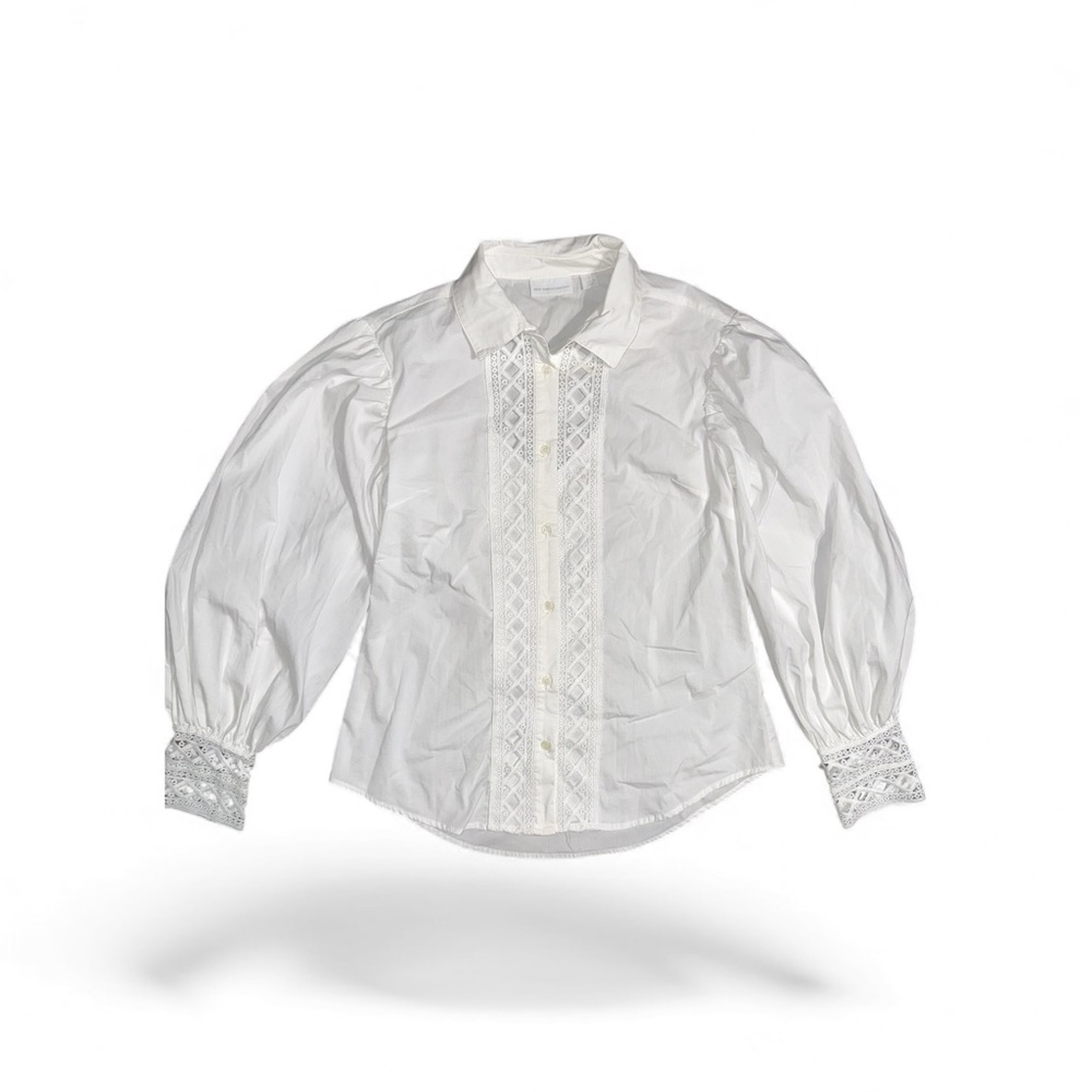 Cottagecore Bell Sleeves Lace Classic White Botton Down Women Shirt